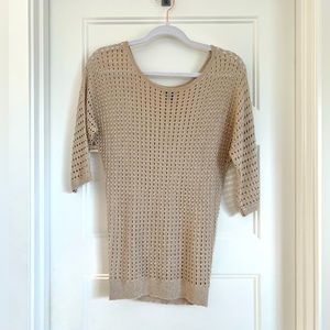 EXPRESS | Metallic Open Weave Sweater, Beige Gold Champagne